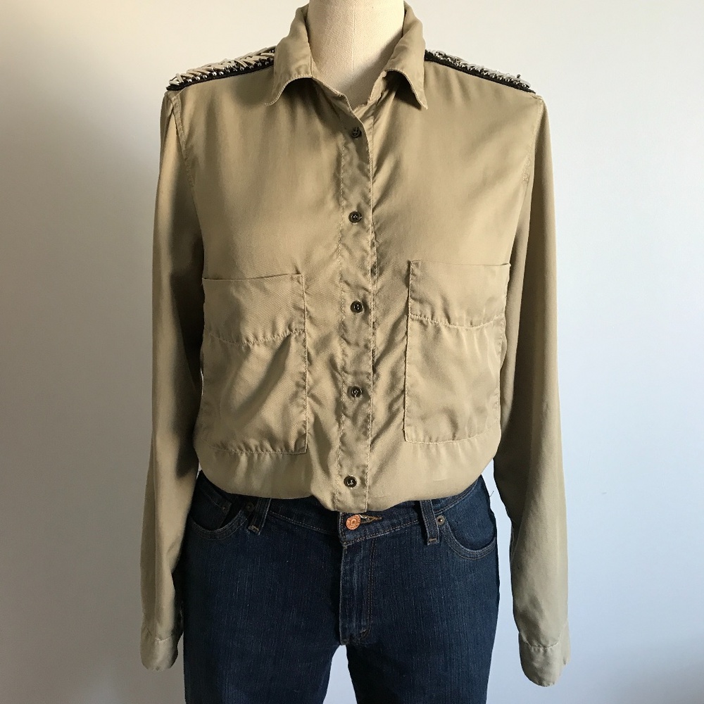 Zara - Tan Military Long Sleeve Button Up Shirt
